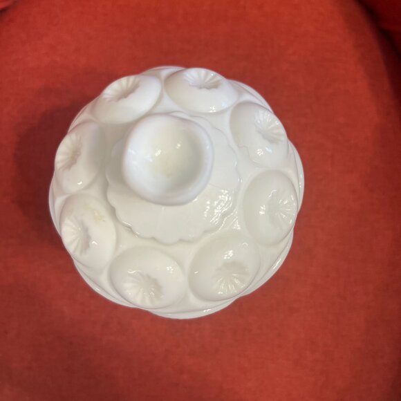 Vintage Moon and Stars Milk Glass Compote Jar with Lid - LE Smith 1960s - Picture 5 of 14